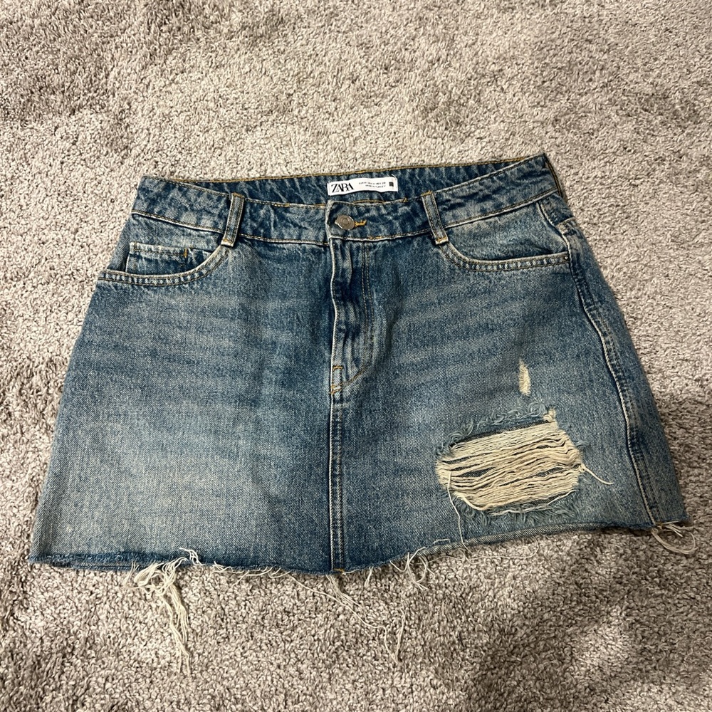 Zara Distressed Denim Skirt